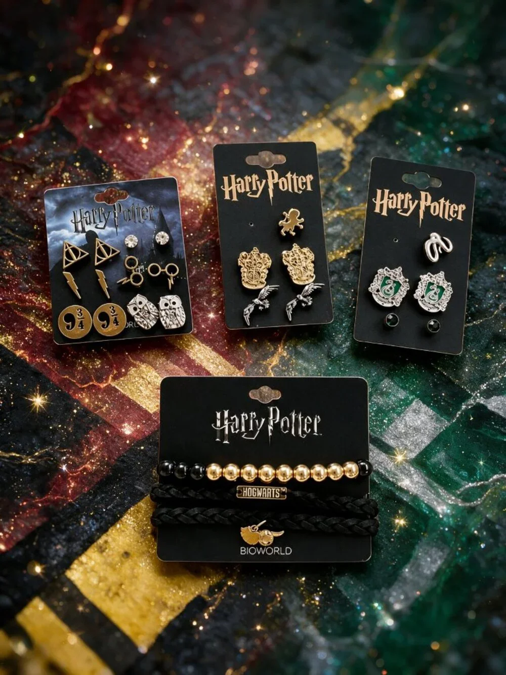Warner Bros. Harry Potter Jewelry Bundle – Official Bracelets & Stud Earrings –